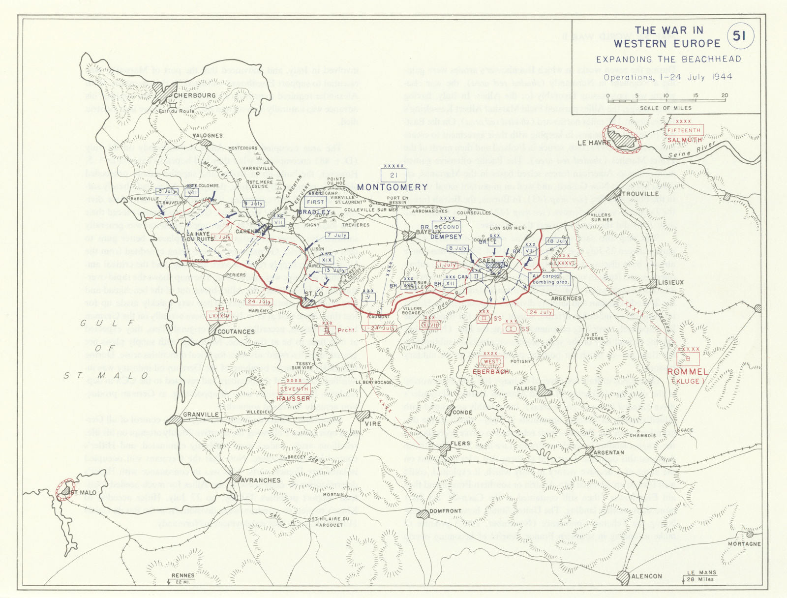 World War 2. Battle of Normandy 1-24 July 1945. Expanding the Beachhead 1959 map